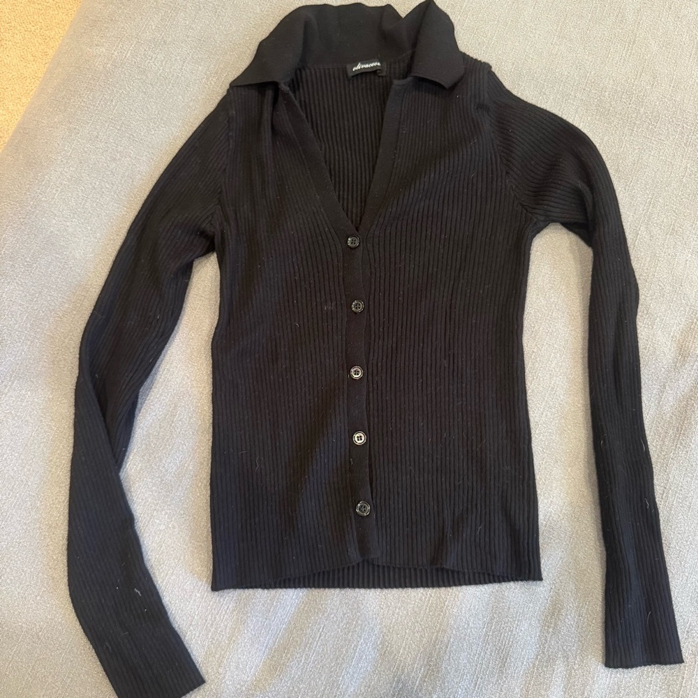 Olivaceous Black Ribbed Button Down Knit Sweater